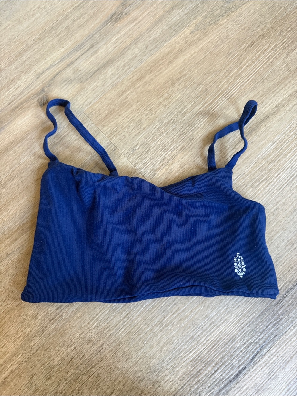 Free people Navy Ribbed Cropped Bralette with Embellished Logo